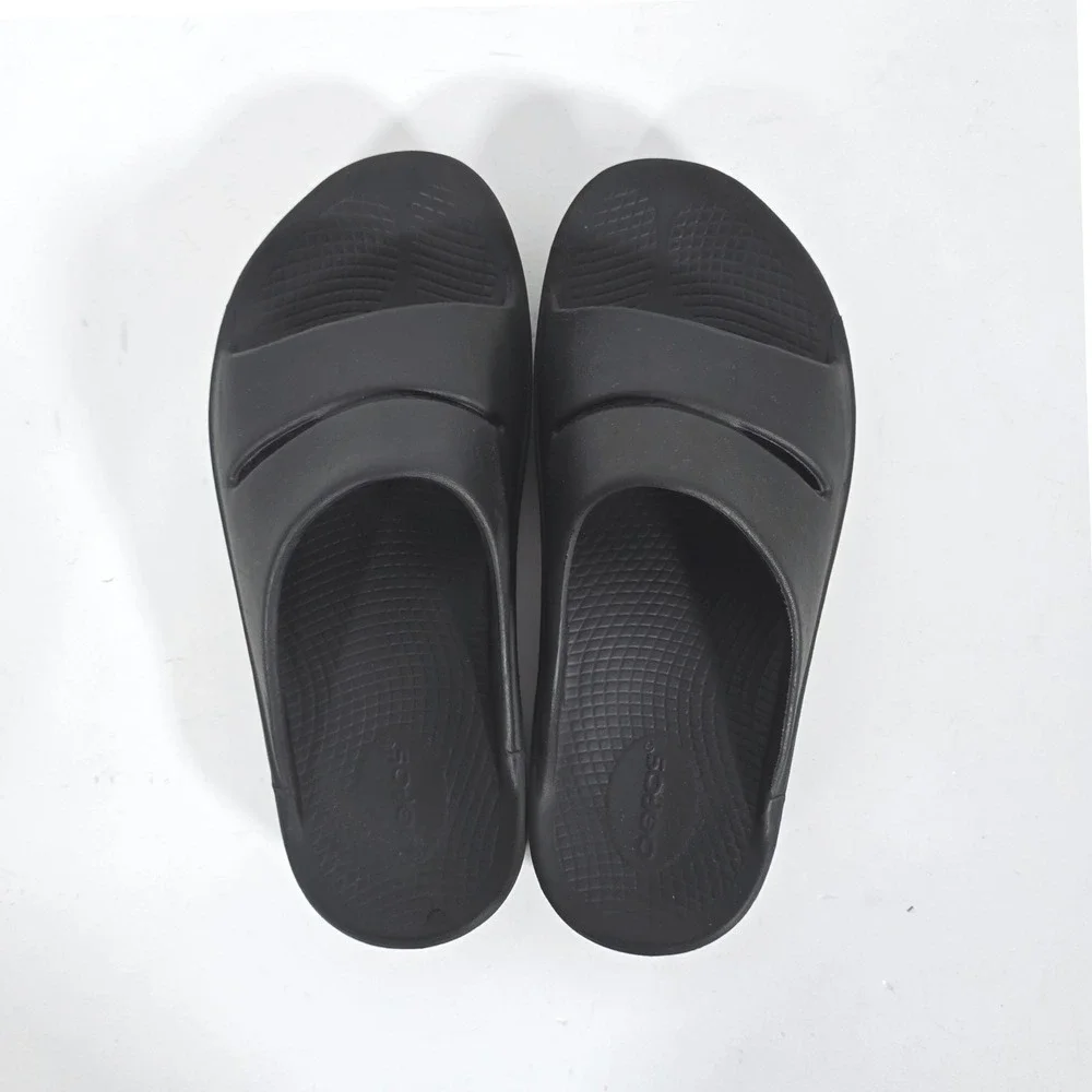 OOFOS OOahh Recovery Slides M7/W9 Black Comfort Sandals Supportive Slip On